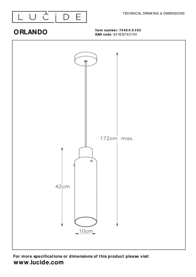Lucide ORLANDO - Závesné svietidlo - Ø 10 cm - 1xE27 - Smoke Grey